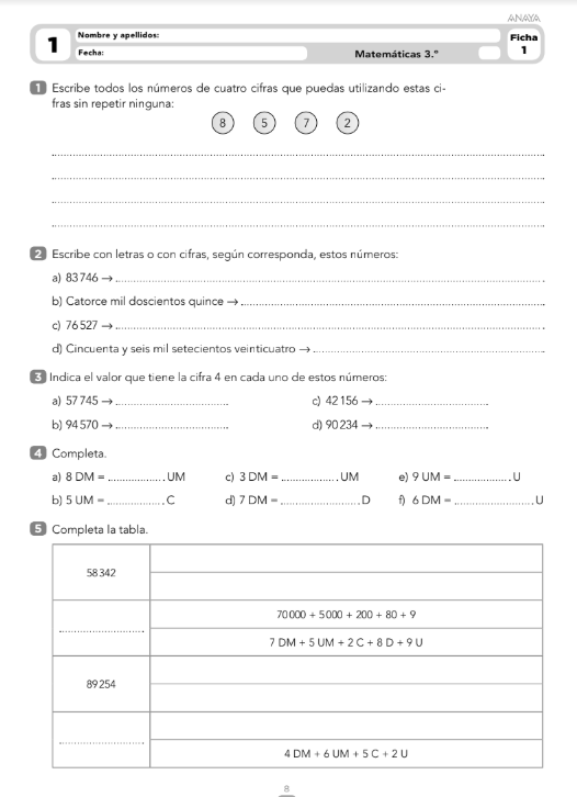 Anaya Matemáticas 3 Primaria Ejercicios para Imprimir, Material Fotocopiable, Solucionario, Libro Completo y Examen