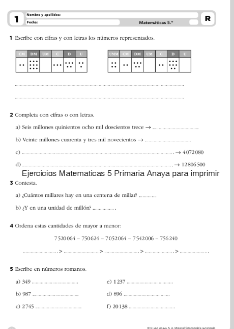 Anaya Matemáticas 5 Primaria Ejercicios para Imprimir, Material Fotocopiable, Solucionario, Libro Completo y Examen