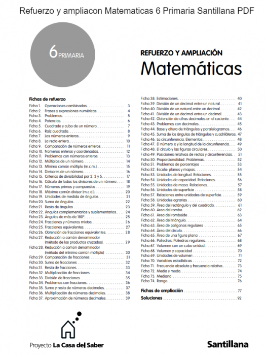 Santillana PDF Matemáticas 6 Primaria | Fichas Refuerzo y Ampliación