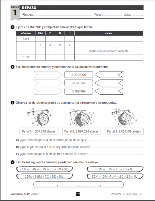 SM Savia Matemáticas 4 Primaria | Material Fotocopiable